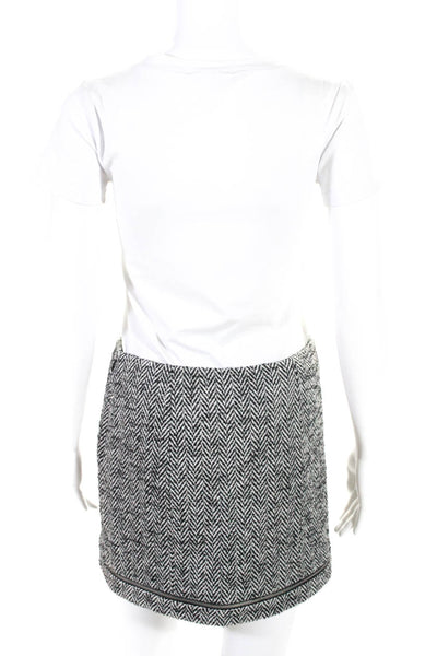 Rebecca Minkoff Womens Wool Tweed Herringbone Zipper Hem Mini Skirt Black Size 4