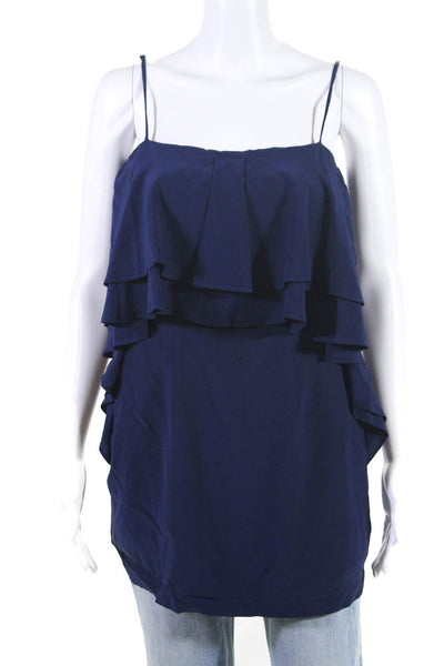 Yumi Kim Womens Silk Spaghetti Strap Ruffled Blouse Top Navy Blue Size Small