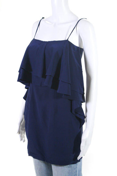 Yumi Kim Womens Silk Spaghetti Strap Ruffled Blouse Top Navy Blue Size Small