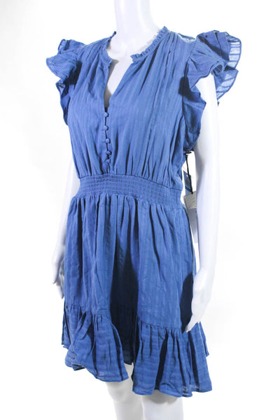 1. State Women's V-Neck Ruffle Trim A-line Dress Blue Size XL