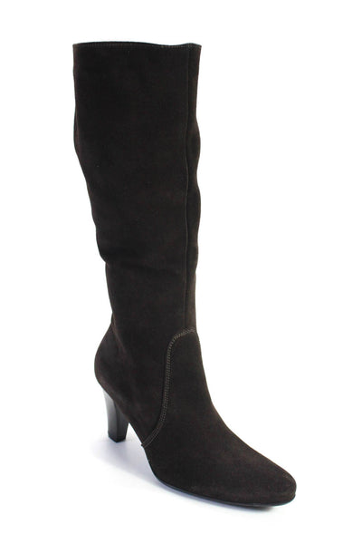 C La Canadienne Women's Suede Knee High Block Heel Boots Brown Size 8.5