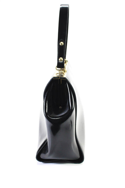 Alberta Di Canio Women's Patent Leather Top Handle Shoulder Bag Black