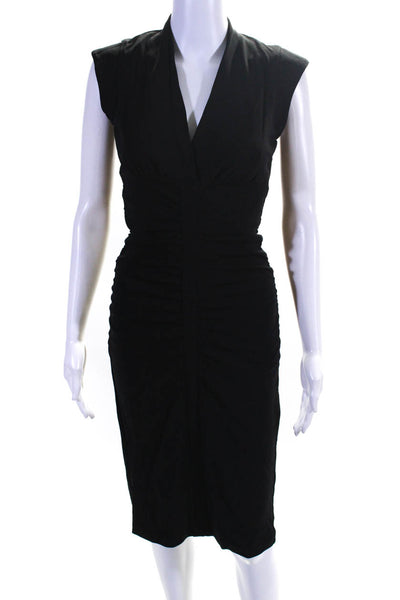 Nicole Miller Collection Womens Sleeveless V Neck Ruched Midi Dress Black Size 6