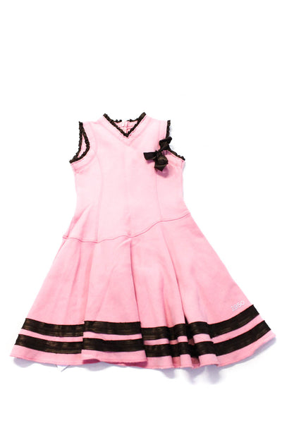 I Pinco Pallino Childrens Girls Ruffled A Line Dress Pink Brown Cotton Size 8