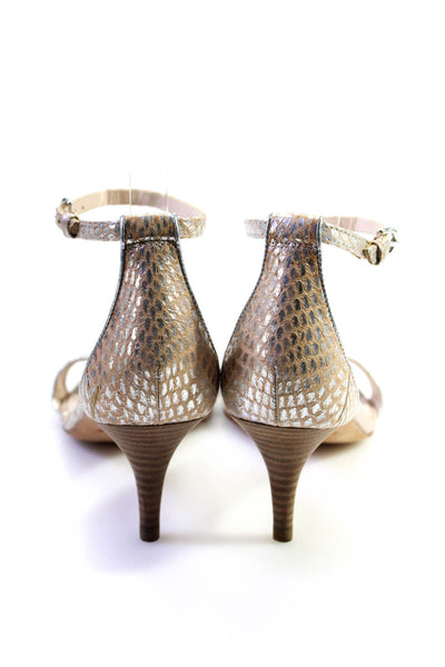 Coach Womens Snakeskin Print Buckled Ankle Strap Heels Tan Silver Tone Size 8.5