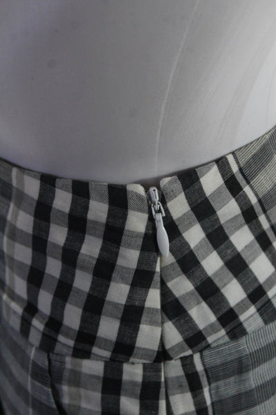 Temperley London Women's Cotton Linen Blend Checkered Pants Gray Size 4