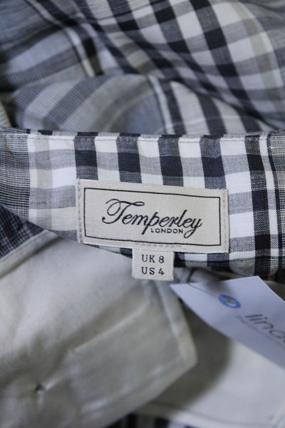 Temperley London Women's Cotton Linen Blend Checkered Pants Gray Size 4