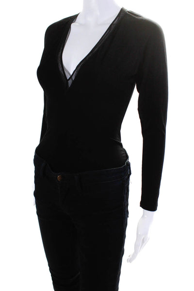 Cosabella Erin Fetherston Women's Long Sleeve V-Neck Bodysuit Blouse Black Size