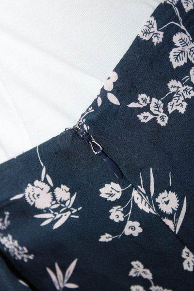 Cinq à Sept Women's Silk Floral Print Ruffle Trim Skirt Blue Size 6