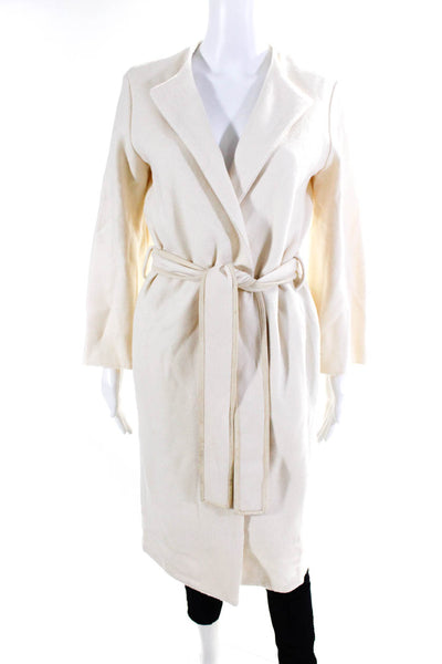The Row Womens Belted Tie Front V Neck Coat White Wool Size Extra Small