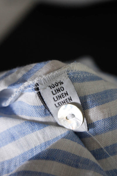 Mario Romano Women's Striped Button Front 3/4 Sleeve Linen Top Blue Size M