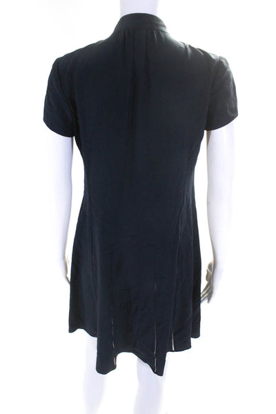 Derek Lam Womens Short Sleeve Tie Neck Silk Shift Dress Navy Blue Size 6