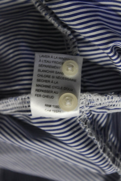 Birds of Paradis Womens Button Up Collared Vertical Striped Shirt Blue White XS