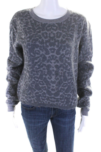 McQ by Alexander McQueen Womens Scoop Neck Leopard Print Sweater Gray Wool Small