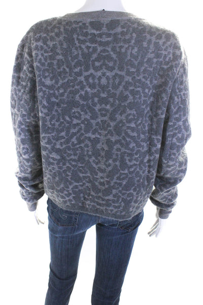 McQ by Alexander McQueen Womens Scoop Neck Leopard Print Sweater Gray Wool Small