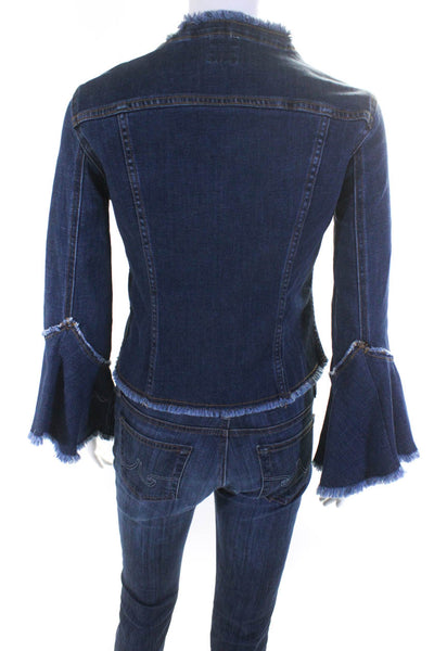 Atelier Notify Womens Button Front Fringe Trim Jean Jacket Blue Denim Size Small