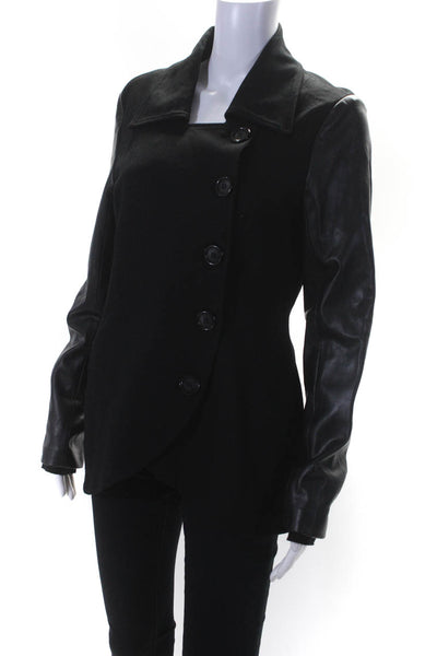 Bailey 44  Womens Patchwork Buttoned Long Sleeve Collared Jacket Black Size L