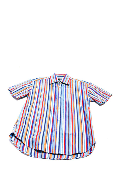 Etro Boys Button Front Short Sleeve Striped Shirt Blue Multi Cotton Size 6