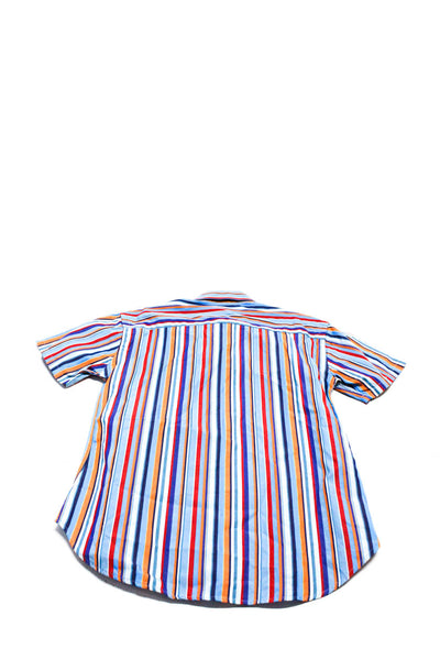 Etro Boys Button Front Short Sleeve Striped Shirt Blue Multi Cotton Size 6