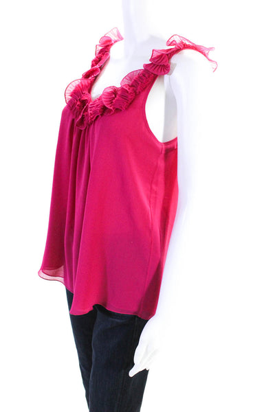 Rebecca Taylor Womens Chiffon Ruffle Tank Top Blouse Magenta Silk Size 0