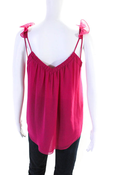 Rebecca Taylor Womens Chiffon Ruffle Tank Top Blouse Magenta Silk Size 0