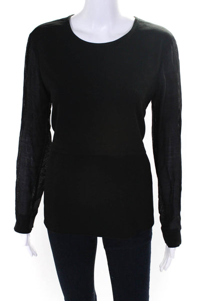 Tibi Womens Long Sleeve Layered Round Neck Pullover Blouse Top Black Size 4