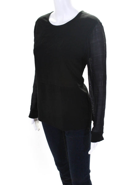 Tibi Womens Long Sleeve Layered Round Neck Pullover Blouse Top Black Size 4