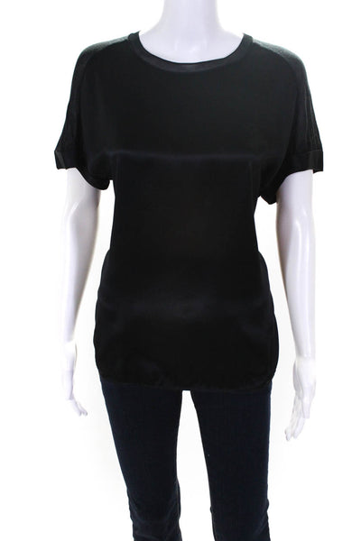 Vince Womens Cuffed Short Sleeve Round Neck Pullover Blouse Top Black Size S