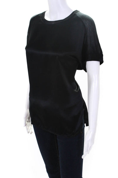 Vince Womens Cuffed Short Sleeve Round Neck Pullover Blouse Top Black Size S