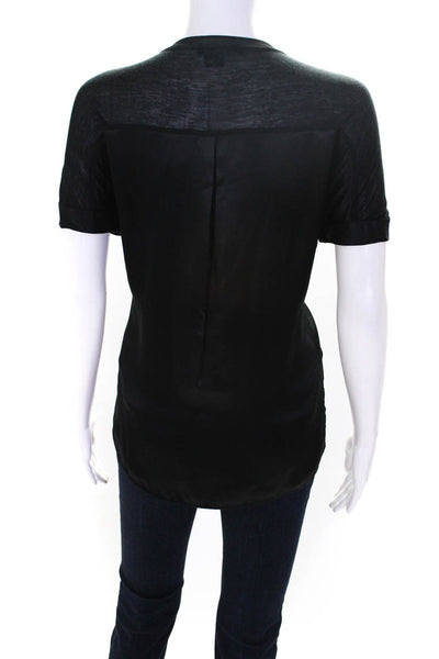 Vince Womens Cuffed Short Sleeve Round Neck Pullover Blouse Top Black Size S