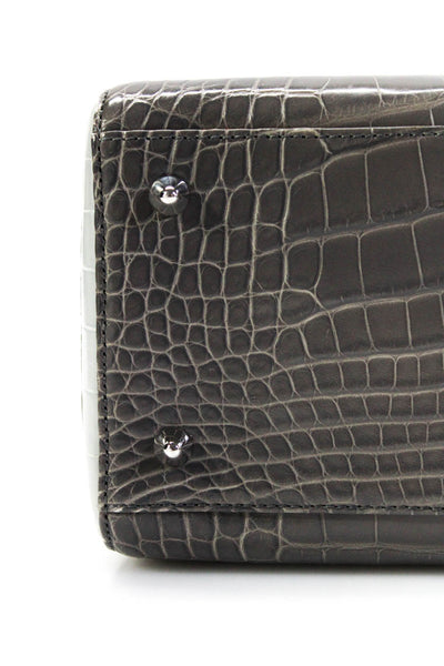 Christian Dior Womens Medium Crocodile Top Handle Lady Bag Tote Handbag Gray