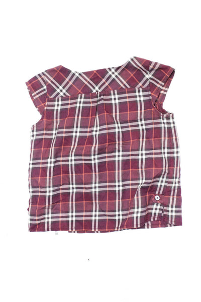 Burberry Children Childrens Girls Plaid Button Down Shirt Purple Cotton Size 6