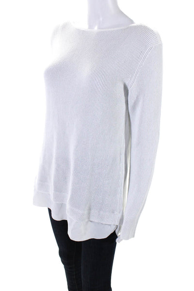 Les Copains Womens Long Sleeve Metallic Ribbed Scoop Neck Sweater White Large