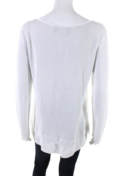 Les Copains Womens Long Sleeve Metallic Ribbed Scoop Neck Sweater White Large