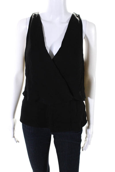 Theory Womens 100% Silk V Neck Tiered Sleeveless Tank Top Blouse Black Size S