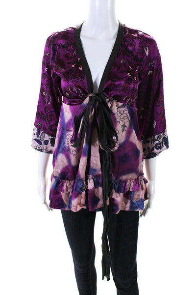 Odd Molly Unincorporated Womens Silk Paisley Tied Wrap Blouse Purple Pink Size 1