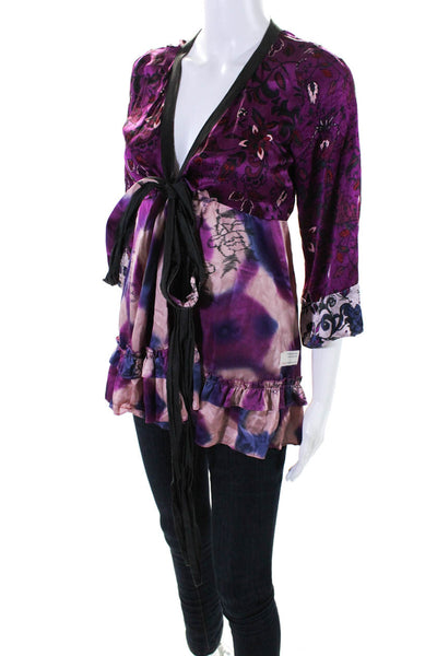 Odd Molly Unincorporated Womens Silk Paisley Tied Wrap Blouse Purple Pink Size 1