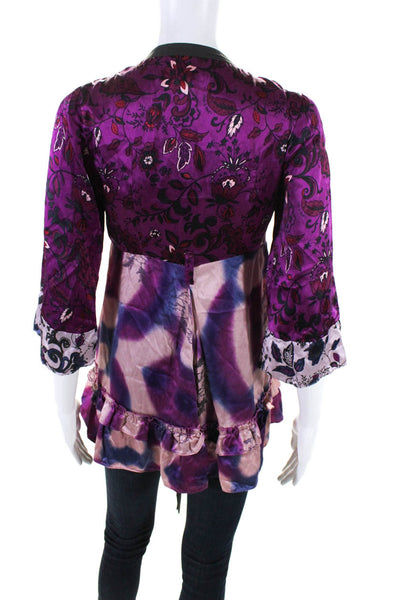 Odd Molly Unincorporated Womens Silk Paisley Tied Wrap Blouse Purple Pink Size 1