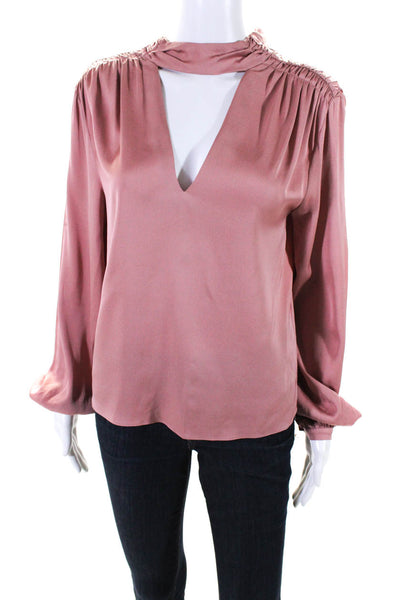 Intermix Womens Long Sleeved Pleated Shoulder Cutout V Neck Blouse Pink Size 4