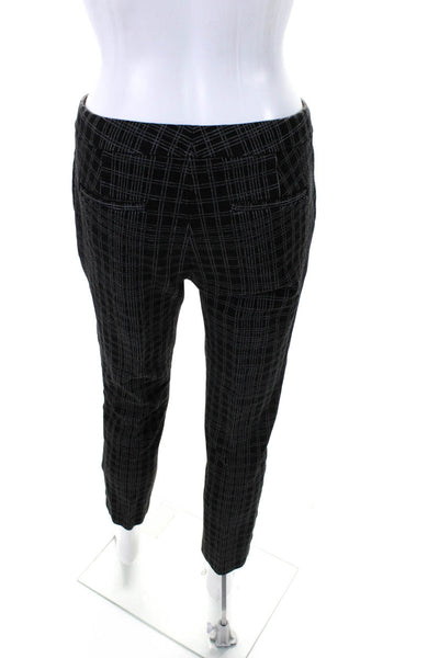 Theory Womens Plaid Flat Front Mid Rise Slim Skinny Pants Black White Size 4