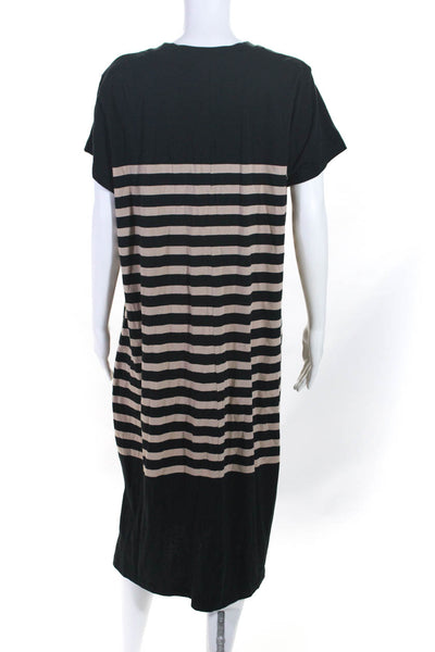 J Crew Womens Cotton Striped Print Split Hem T-Shirt Dress Black Beige Size 2XL