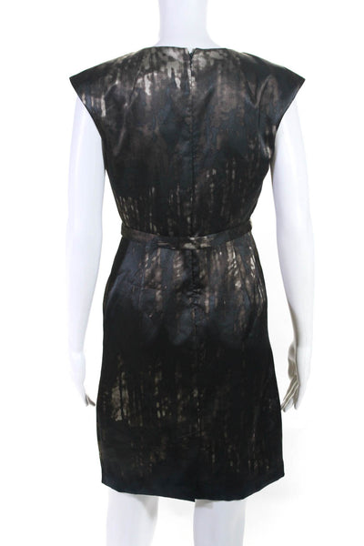 Tahari Womens Satin Abstract Print Knee Length Sheath Dress Brown Black Size 2