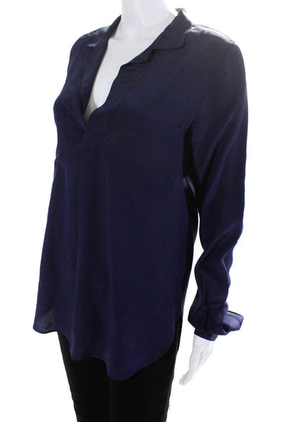 Calypso Saint Barth Women's Long Sleeve V Neck Silk Collar Blouse Purple Size XS