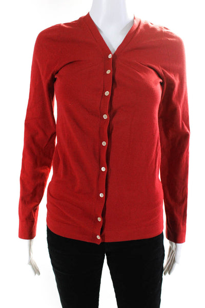 Theory Womens Knit V-Neck Button Up Long Sleeve Cardigan Sweater Red Size M