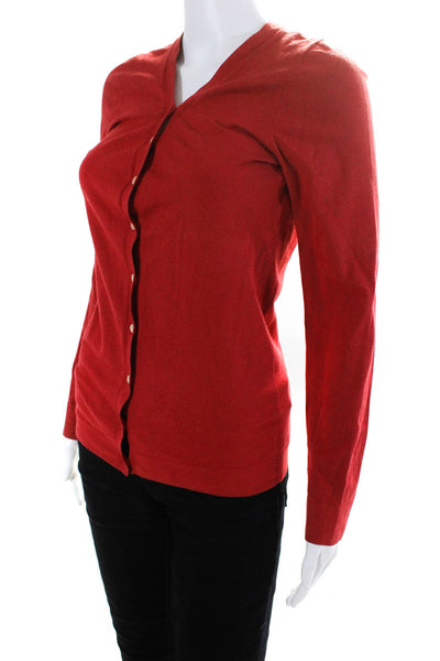 Theory Womens Knit V-Neck Button Up Long Sleeve Cardigan Sweater Red Size M