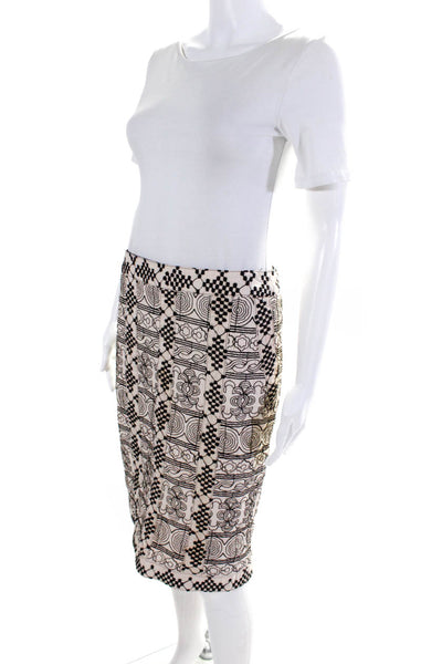 Nanette Lepore Womens Embroidered High Rise Pencil Skirt Ivory Black Size 4