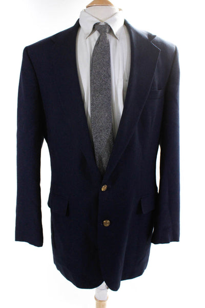 Haggar Mens Wool Long Sleeve Notched Collared Two Button Blazer Blue Size 44