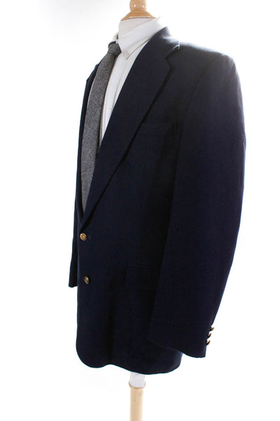 Haggar Mens Wool Long Sleeve Notched Collared Two Button Blazer Blue Size 44