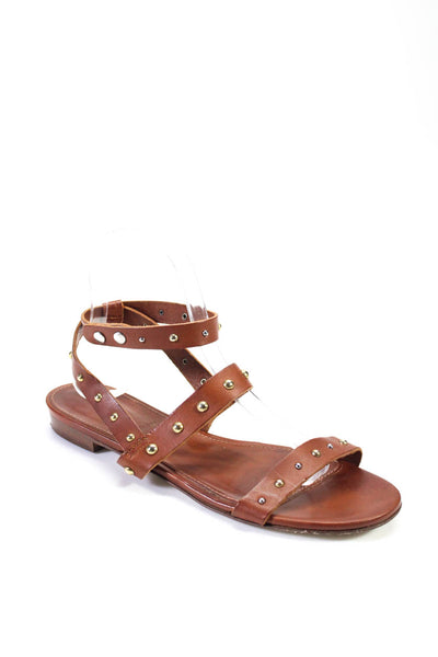 J Crew Womens Leather Studded Buckled Strappy Textured Sandals Brown Size 8.5