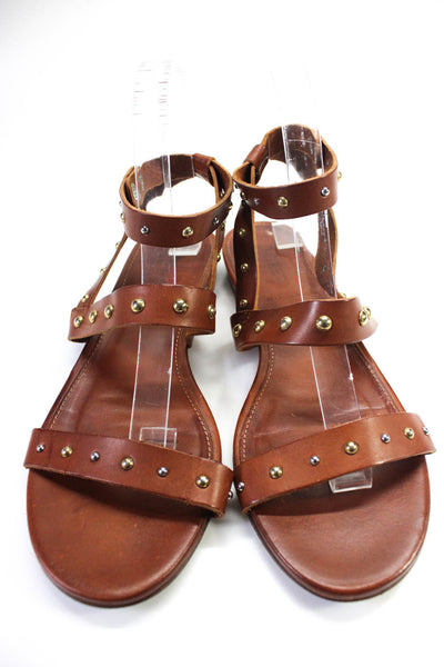 J Crew Womens Leather Studded Buckled Strappy Textured Sandals Brown Size 8.5